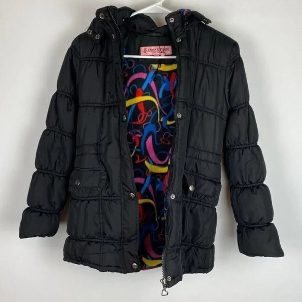 Urban Republic Girls Collection Puffer Jacket Large Black Hoodie Coat